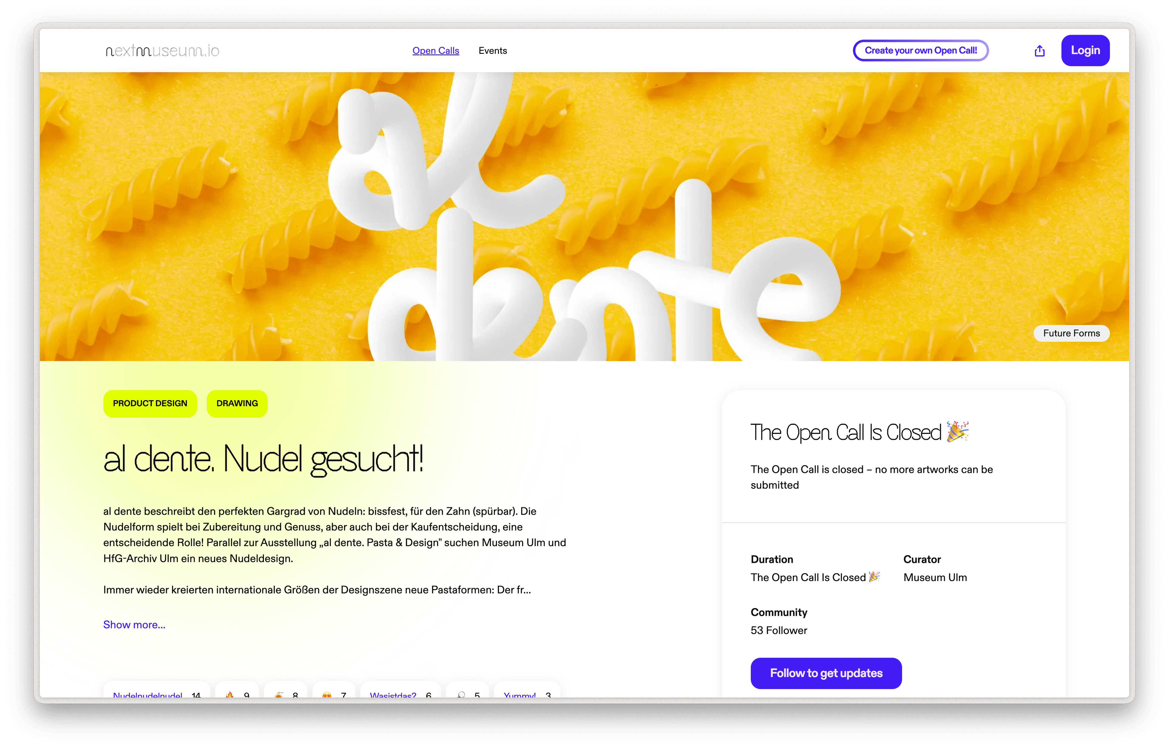 Open Call page on nextmuseum.io